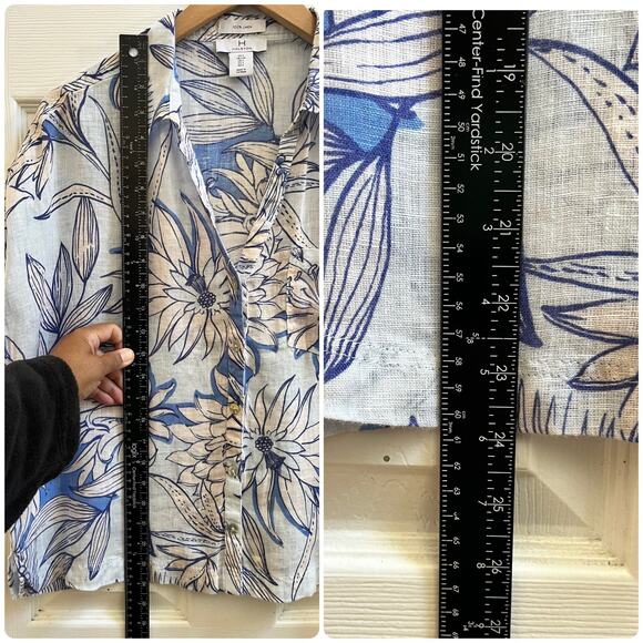 H Halston Floral Print Button Front Boxy Blouse Size Large Resort Beach - Picture 7 of 9